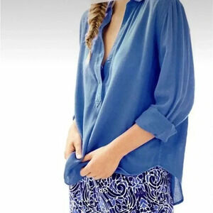 Lilly Pulitzer‎ Women's XS Blue V-Neck Long Sleeve Blouse Top